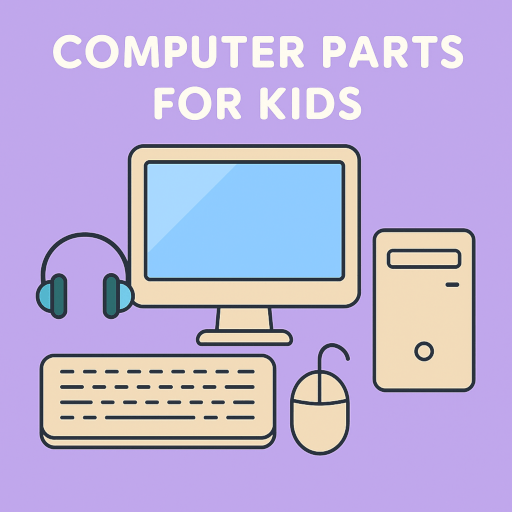 Basic computer parts for kids illustration for Teach.Land featured image