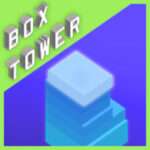 Box Tower stacking game screenshot showing tall stacked 3D blocks with the game title overlay.