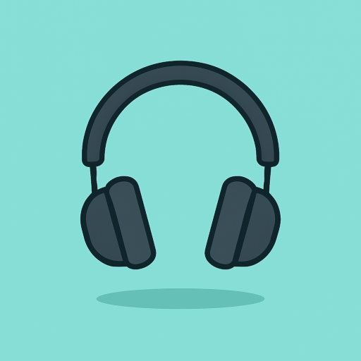 Computer headphones illustration with bold outlines on teal background for Teach.Land computer parts slideshow