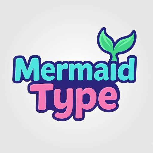 Mermaid Typing Game icon: game title with mermaid tail. Fun kids typing practice!