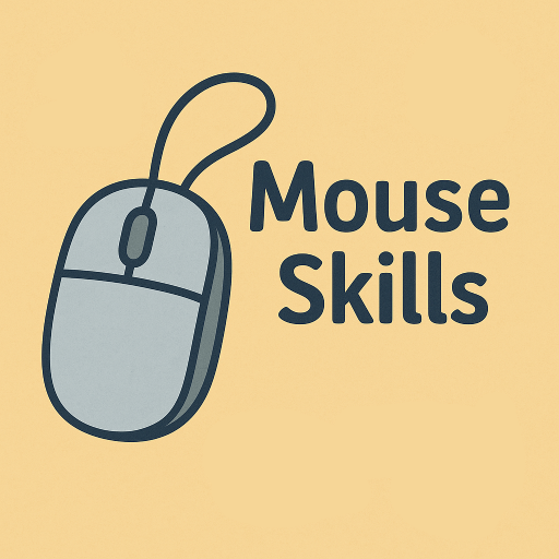 Cartoon computer mouse with text Mouse Skills for Children, featured image for online activities page.