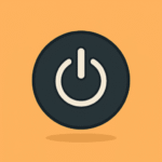 Power button illustration inside a dark circular button on soft orange background for Teach.Land computer parts slideshow